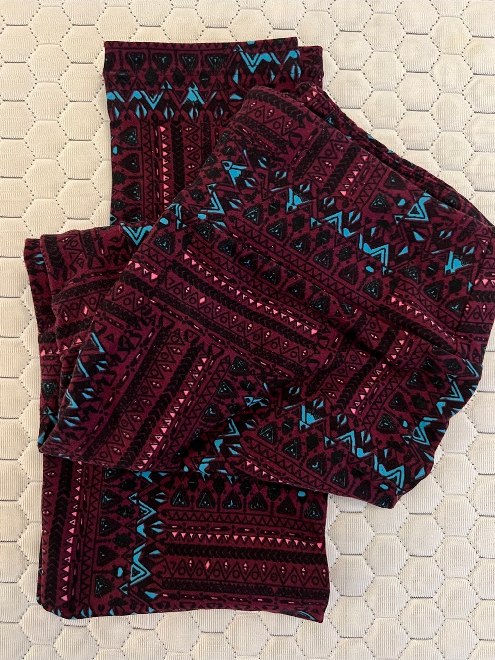 Maroon Aztec Print Leggings with Teal Accents LulaRoe One Size